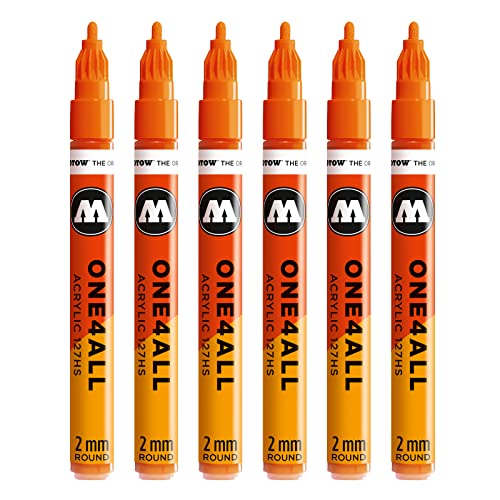 Molotow One4All 127HS Acryl Marker (2,0 mm Strichstärke, hochdeckend und permanent, UV-beständig, für fast alle Untergründe) 6 Stück Farbe 085 dare orange