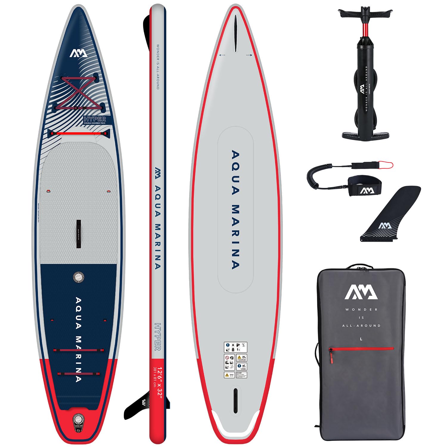 Campsup SUP Aqua Marina Hyper 12'6" Aufblasbares Stand Up Paddle Board | 381 x 81 x 15 cm | Surfboard für Einsteiger & Fortgeschrittene mit zubehör | Tragkraft bis 170 Kg