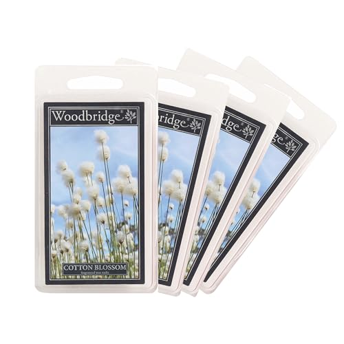Woodbridge Duftwachs für Duftlampe | 4er Set Cotton Blossom | Duftwachs Baumwolle | 8 Wax Melts für Duftlampe | Raumduft für Aromatherapie | 10h Duftdauer je Melt (68g)