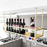 FBITE Decken-Weinregal und Weinglashalter Weinkelchregal zum Aufhängen aus Metall mit Glashalter Stemware Goblet for Bar Cafe Kitchen Restaurant, Gold (Size : 140x25x21cm)