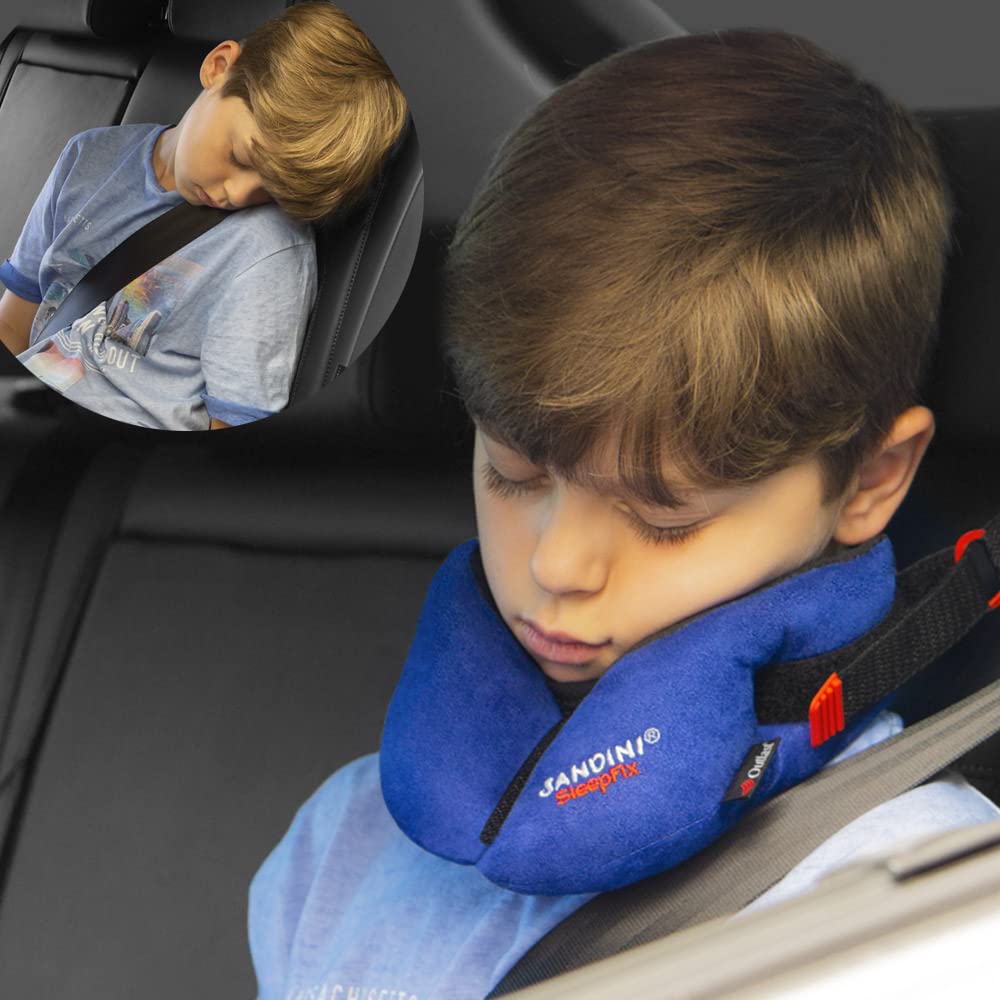 SANDINI SleepFix® Kids Outlast® – Kinder Schlafkissen/Nackenkissen mit Stützfunktion und Temperaturausgleich – Kindersitz-Zubehör für Auto/Fahrrad/Reise – Verhindert Abkippen des Kopfes im Schlaf