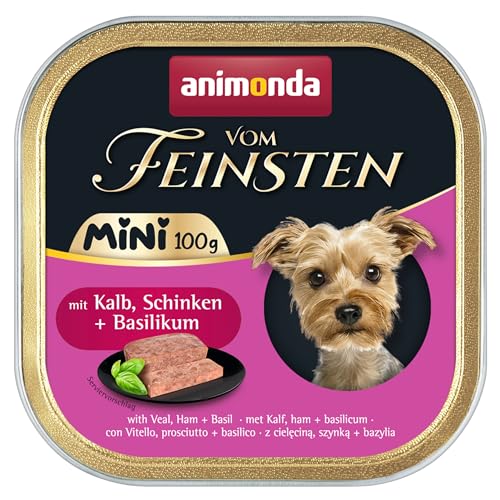 animonda Vom Feinsten Adult Mini - Leckeres Nassfutter für Hunde - Gut für kleine Rassen geeignet - mit Kalb, Schinken + Basilikum - 32 x 100 g