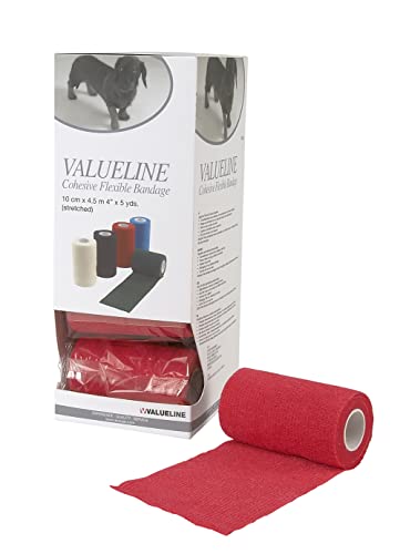 VALUELINE Vet Selbsthaftende Flexbandage für Tiere | Elastische Fixierbinde Haftverband Haftbandage 10 cm x 4.5 m [10er Pack] (rot)
