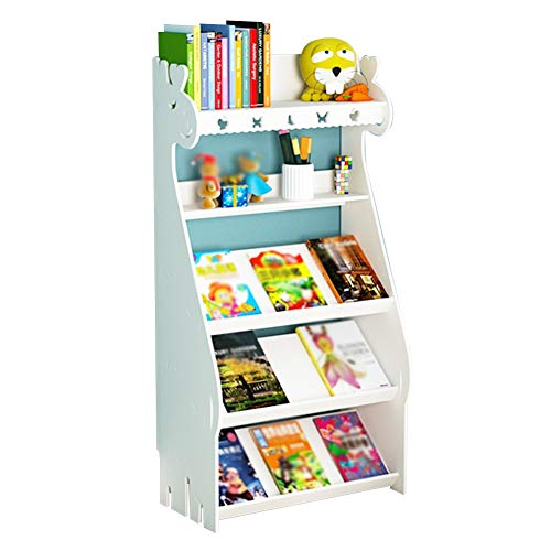 TEmkin -Sling Bücherregal für Kinder, bodenstehend, 5 Schichten, multifunktional, hohles Schnitzen, kreatives geneigtes Laminat, 3 Farben, 2 Größen (weiß 60 x 33 x 118 cm)