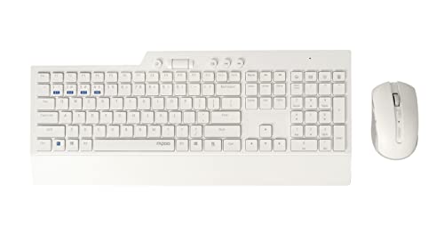 Rapoo | Kabellose Tastatur und Maus mit portugiesischer QWERTZ-Tastatur und Maus mit Bluetooth Multimodetechnologie und 2,4 GHz, optische Maus mit 1600 DPI weiß