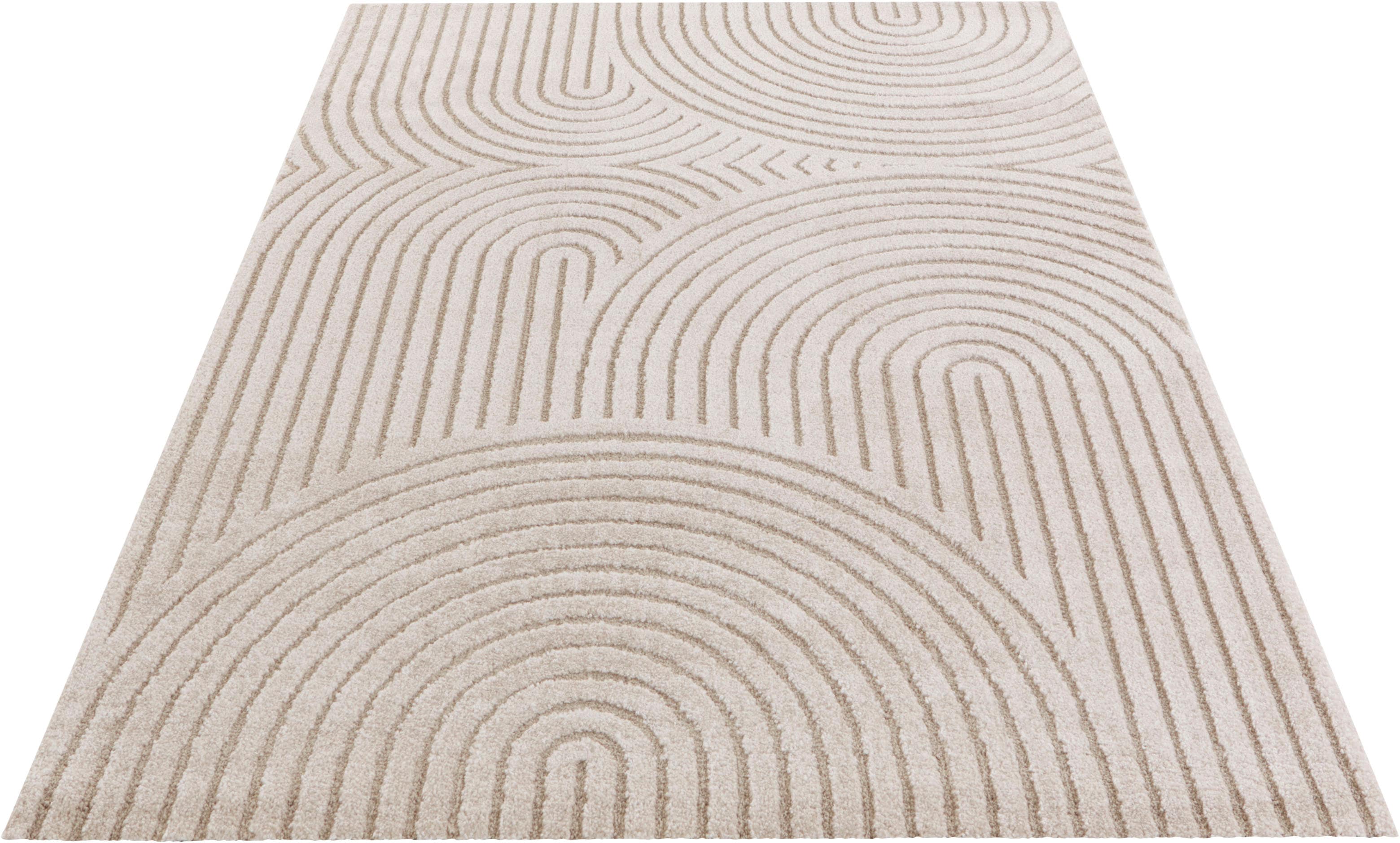 Panglao Flauschiger Kurzflor Teppich Moderner Wohnzimmerteppich – Hoch Tief Effekt Weich Grafisches Muster - für Wohnzimmer Schlafzimmer Küche oder Esszimmer Creme Beige, 80x150cm