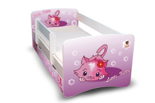 Best For Kids Kinderbett 80x160 mit Rausfallschutz + Schublade 44 Designs (Little Kitty)