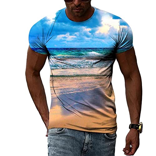 CUSMA Blaues T-Shirt mit Abstrakter Landschaft für Jungen und Mädchen mit 3D-Druck und personalisiertem Rundhalsausschnitt und kurzen Ärmeln