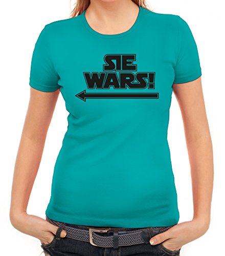 Lustiges Damen T-Shirt Sie Wars, Größe: XL,Karibikblau