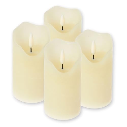 ToCi LED Kerzen Creme Ø 7 x 10 cm - 4er Set mit schwarzem Docht und Timer - 4 flammenlose Echtwachs-Kerzen - Adventskerzen Grablicher