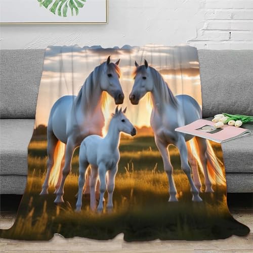 galoppierendes Pferd Flanell Couchdecke 3D Druck Tierbild Decke Sofadecke Weichen Flauschig Kuscheldecke Warm Bett Decken for Erwachsene Kinder 50x60inch(127x152cm)
