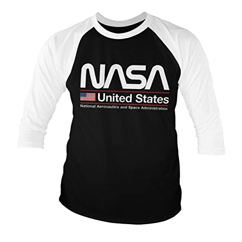 Nasa Offizielles Lizenzprodukt United States Baseball 3/4 Ärmel T-Shirt (Weiß-Schwarz), XXL