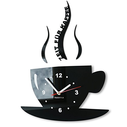 TASSE Zeit für Kaffee Moderne Küche Wanduhr, 3d römisch, wanduhr deko (schwarz)