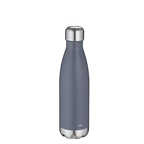 Cilio ELEGANTE Trinkflasche Edelstahl, 500ml, grau, auslaufsicher, Thermosflasche auch für kohlensäurehaltige Getränke, hält bis zu 18h warm und 24h kalt