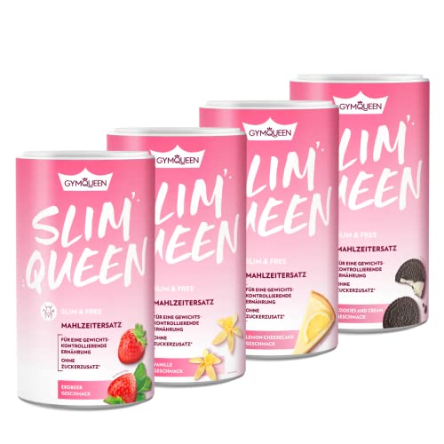 GymQueen Slim Queen Abnehm Shake 4x420g, Topseller Set 2, Leckerer Diät-Shake zum einfachen Abnehmen, Mahlzeitersatz mit wichtigen Vitaminen und Nährstoffen, nur 250 kcal pro Portion