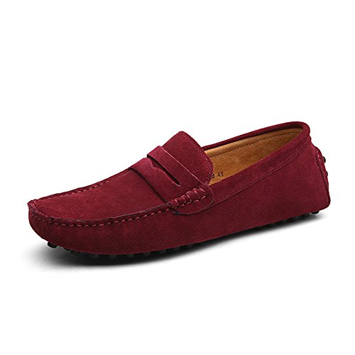 DUORO Herren Klassische Weiche Mokassin Echtes Leder Schuhe Loafers Wohnungen Fahren Halbschuhe(41,Rot)