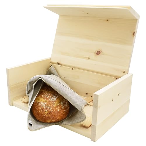 4betterdays.com NATURlich leben! Edler Brotkasten aus Zirbenholz – 42x26x16 cm – mit Einlegegitter und Bäckerleinen – hochklappbar – Handarbeit aus Österreich