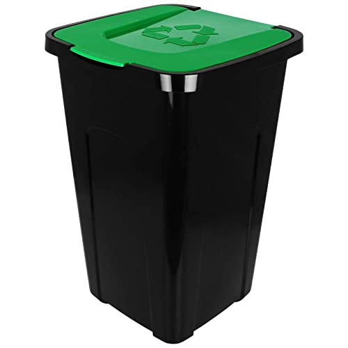TW24 Abfalltonne 50L Recycling mit Farbauswahl Mülltonne mit Klappdeckel Mülleimer Abfalleimer (Grün)