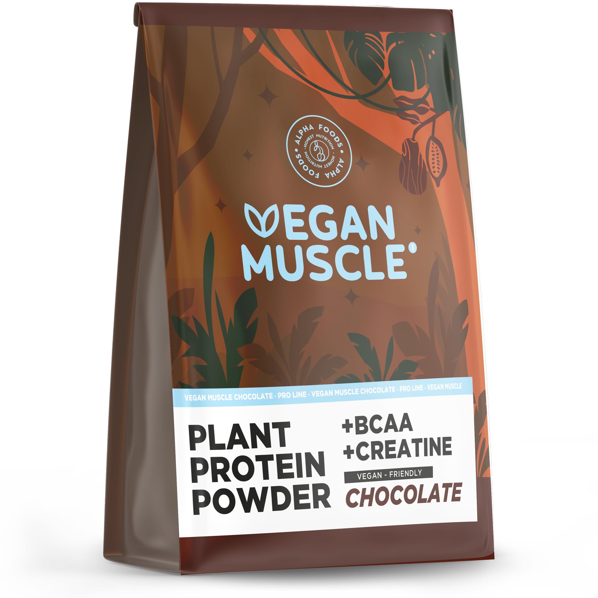 Alpha Foods Protein + Creatin - Veganes Proteinpulver mit 21g Eiweiß, BCAA & Creatin - Schokolade - 600g