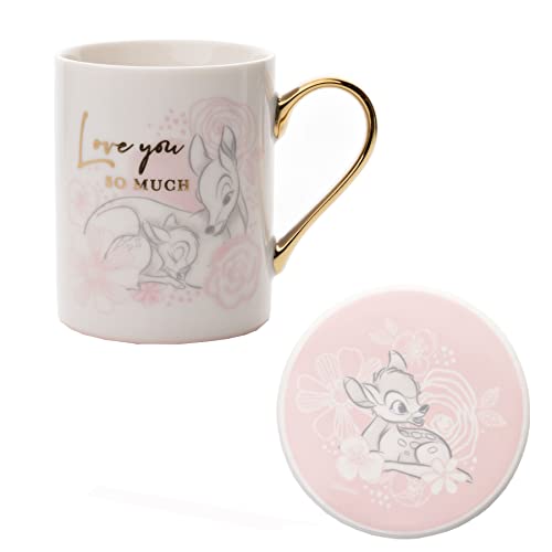Disney Tasse und Untersetzer-Set aus Porzellan, Motiv "Love You" Bambi 0705
