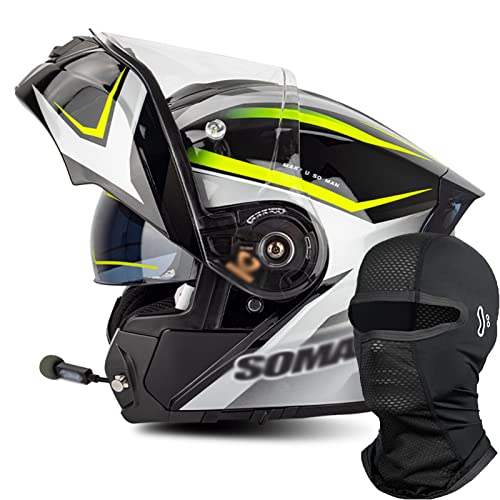 Motorradhelm Helm Motorrad mit Bluetooth Klapphelm ECE Zertifiziert mit Doppelvisier mit Eingebautem Mikrofon für Automatische Beantwortung für Frauen Männer Erwachsene G,XXXXL=(65-66CM)