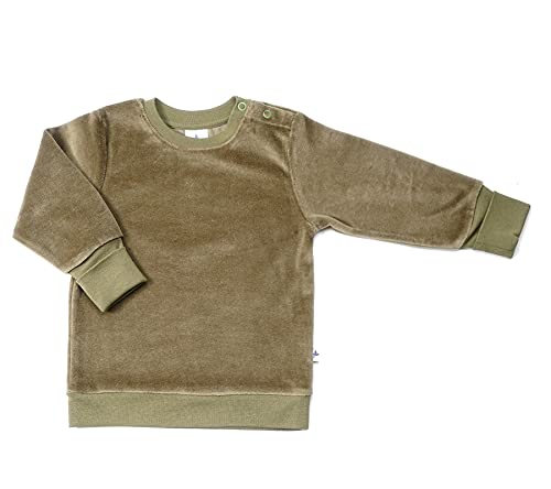 Leela Cotton Baby Kinder Nicky Sweatshirt Bio-Baumwolle 6 Farben Wählbar Jungen Mädchen Langarmshirt T-Shirt Gr. 62/68 bis 116 (98-104, Oliv-grün)