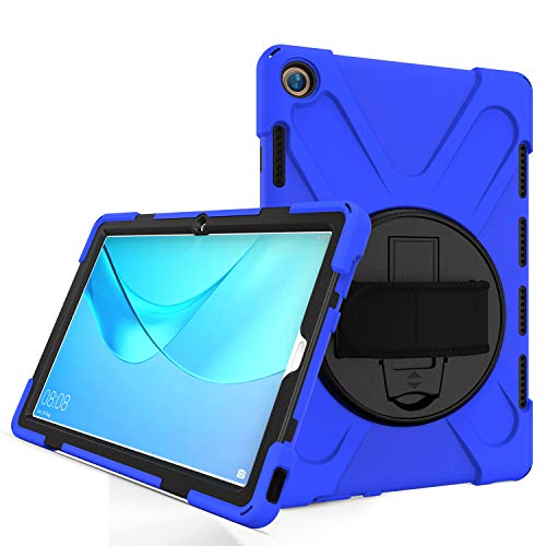 YGoal Hülle für Huawei MediaPad M5 - Handschlaufe/Schultergurt Robuste Schutzhülle mit Fallschutz und 360-Grad-Drehständer Case Cover für Huawei MediaPad M5 10.8, Blau