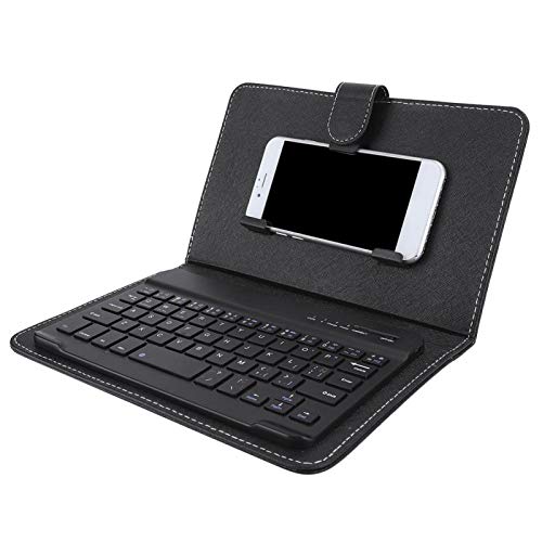 Bluetooth Tastatur, kabellose Spanische Tastatur, Tragbare Tastatur mit Lederschutzhülle Handyhalter Geeignet für Smartphones, Laptops und Tablets