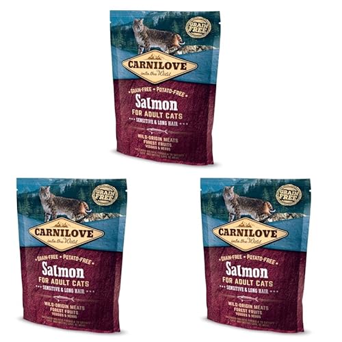 CARNILOVE Katze Adult Salmon | 3er Pack | 3 x 400 g | Alleinfuttermittel für ausgewachsene Katzen | Für eine empfindliche Verdauung | Ohne Getreide & Kartoffeln