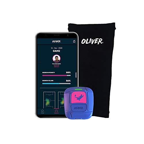 Oliver OLI GPS Fußball-Schienbeinschoner, App für iOS und Android, zum besseren Spielen und Verletzungen, Erwachsene, Unisex, Blau, klein