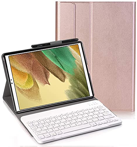 YHFZR Tastatur Hülle for Samsung Galaxy Tab A7 Lite 8.7 - (QWERTY Layout), Ultradünn Flip Entfernbar Drahtloser Keyboardständer Ledertasche für Samsung Galaxy Tab A7 Lite 8.7 SM-T225/T220 Tablet, Roségold