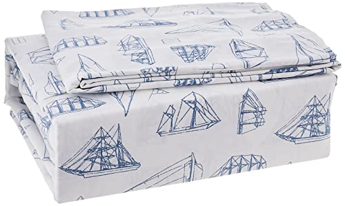 Nautica - Bettwäsche-Set für Kingsize-Betten, Baumwollperkal, knackig und kühl, leicht und atmungsaktiv (Whitewood Sail Blue, King Size)