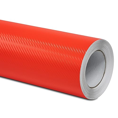 Folindo® Autofolie 3D Carbon Folie Auto Rot (9€/m²) | 4 x 1,52 m | Carbonfolie für Innenraum & außen | Selbstklebende Matt Glanz Luftkanal Folie zur Auto Folierung | Blasenfrei
