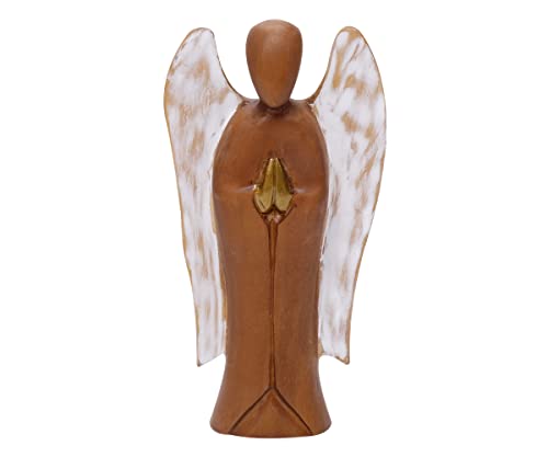 Brillibrum Design Teakholz Schutzengel Glücksbringer Handgemachte Engel Figur Holzengel betend Talisman Taufe Trauer (Bemalt, Mittel:25x13,5x4,8cm)