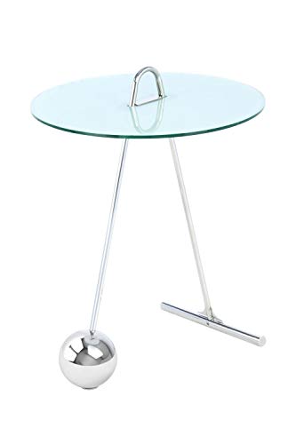 One Couture Beistelltisch Ablagetisch Tisch Metallfuß Pendeldesign Glasplatte Weiß Silber