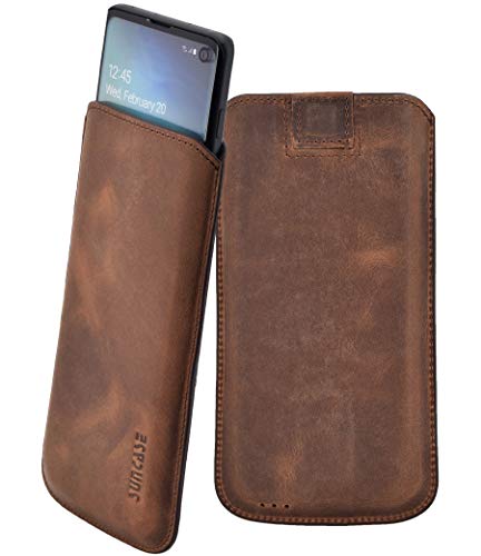 Suncase Original Tasche kompatibel mit Samsung Galaxy S10 Hülle *Ultra Slim* Leder Etui Handytasche Ledertasche Schutzhülle Case (mit Rückzuglasche) in Antik Coffee