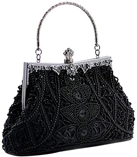 LiuliuBull Frauen Vintage Perlen Paillettenabendhandtaschen (Color : Black)