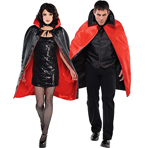 Amscan 840740-55 - Umhang zum Wenden, rot-schwarz, Überwurf, Cape mit Kragen, 2 in 1, Vampir, Hexe, Zauberer, Unisex, Halloween, Karneval, Mottoparty