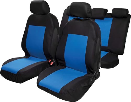 Saturn Autositzbezüge Komplettset Universal Airbag Kopfstützen Polyester Komfort Schutz Schwarz Blau