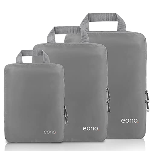 Amazon Brand - Eono Komprimierbaren Packwürfeln zur Organisation Ihres Reisegepäcks, Compression Packing Cube, Packtaschen Set & Gepäck Organizer für Rucksack & Koffer - Grau, 3-teilig