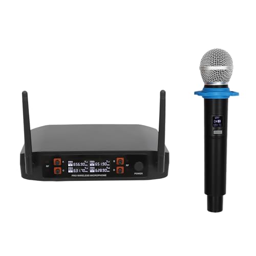 Kanbihao 4 PCS Drahtloses Mikrofon mit Empfänger, LED-Anzeige, Handmikrofons für Familie, Kirche, Hochzeiten und Konferenzen, Schwarz Funkmikrofon