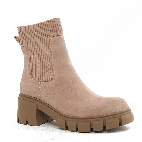 ERICAT Herbst und Winter Sockenstiefel Fashion Ankle Boots Chunky Heel Thick Bottom Short Boots Round Toe Ankle Boots Spring and Autumn Round Head Chelsea Boots