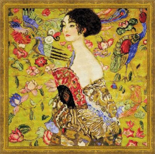 Riolis Frau mit Fächer Kreuzstichpackung, Baumwolle, Mehrfarbig, 35 x 35 x 0,1 cm