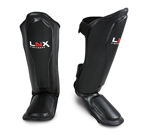 LNX Schienbeinschoner Muay Thai Pro Fight - Schienbeinschutz für Kampfsport Kickboxen Spannschützer S M L XL schwarz Herren Damen