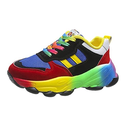 Regenbogen-Schuh-Trainer für Frauen, leichte Bunte Sportschuhe Straße Mode Dicke Sohle Laufen Turnschuhe (Color : Blue, Size : 39 EU)