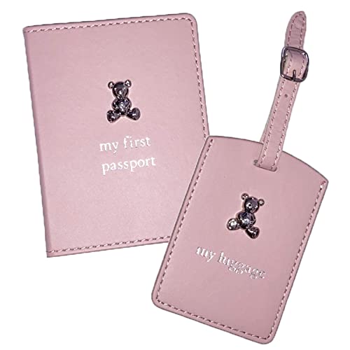 Widdle Gifts Ltd Baby's My First Passport Hülle und Gepäckanhänger-Set, Teddybär-Design, Pink 4982, rose, Einheitsgröße