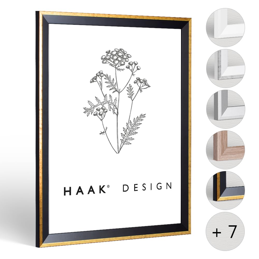 HaakDesign Bilderrahmen schmal RICO Glanz Edition 50 X 100 cm Schwarz Gold glänzend Rahmen Elegant