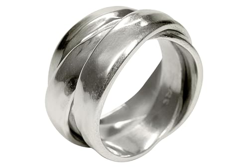 SILBERMOOS Ring Damenring Dreierring einfach gewickelt glänzend gehämmert Struktur Sterling Silber 925, Größe:62 (19.7)