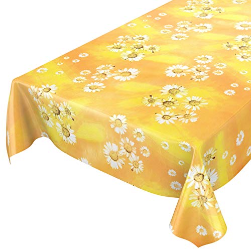 ANRO Wachstuchtischdecke Wachstuch Wachstischdecke Tischdecke Kamille Gelb Blumen Sonne 1000x140cm (10m)
