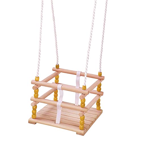 Idena 40192 - Gitterschaukel aus Holz, für Babys ab 1 Jahr, mit verstellbaren Halteseilen und Stahlringen, Tragkraft bis 50 kg, für unbeschwerten Schaukelspaß